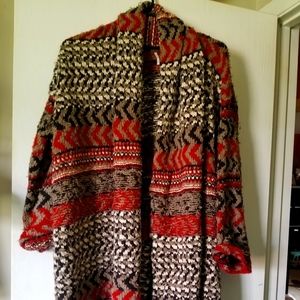 Cardigan, oversized, maroon/tan/black/white